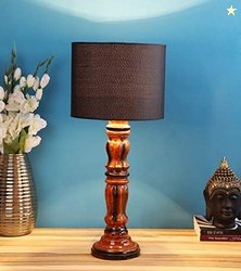 tu casa Black Cotton Shade with Brown Mango Wood Base Table Lamp Styli