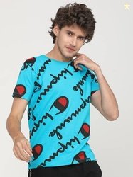 LOCOMOTIVE Men Printed Round Neck Cotton Blend Light Blue T-Shirt