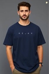 UrGear Men Printed Round Neck Cotton Blend Navy Blue T-Shirt