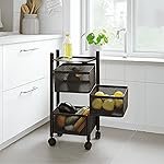 3-Layer Revolving Square Storage Trolley â Black Metal Swinging Basket Rack with Wheels â Space-Saving Square Organizer for Kitchen, Bathroom, Office & Home Essentials