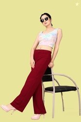 YOZO Women Regular Fit Maroon Viscose Rayon Trousers
