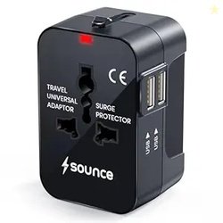 Sounce WorldMate Universal Travel Adapter with Dual USB Outlets, Globa