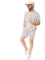 Flosive Co-ord Set for Men (L, White & Brown)