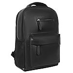 Amazon Basics Leather Laptop Backpack (15.6 Inch) | Water Resistant | Large Storage Compartments | Breathable Shoulder Straps | for Office, Travel or College (Black)