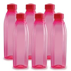 CELLO Crystal Water Bottles Set of 6, 1000 ml Each, Pink | Food Grade,