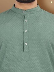 VeBNoR Men Solid Jacquard Straight Kurta(Light Green)