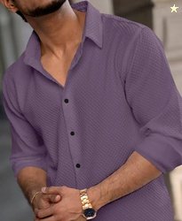 javier Men Regular Fit Self Design Spread Collar Casual Shirt