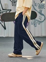 Jump Cuts Men Striped Dark Blue Track Pants