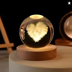 One94Store 3D Love Heart Crystal Ball Night Lamp  Engraved Crystal Gla