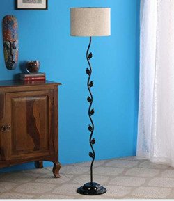 tu casa Beigh Jute Shade with Black Metal-Iron Base Floor Lamp | Elega