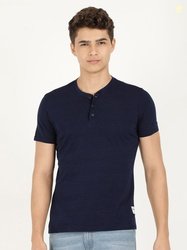 Wrangler Men Blue Henley Neck T-shirt