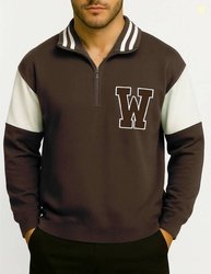 Force Men Printed Zip Neck Cotton Blend Brown T-Shirt