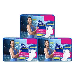 Stayfree Secure xl | Combo packs 120 Pads | Cottony Soft Sanitary Pads