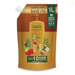 Dabur Vatika Ayurvedic Shampoo Refill Pouch - 1l | Damage Therapy | Po