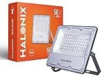 Halonix Aluminium 50W Waterproof Outdoor led Flood Light|Halogen Light, Focus Light for Garage, Parking, Shop -(Cool White)-Pack of 1|Short Circuit & Surge Protection.