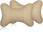 Eliane Universal Car Neck Rest Headrest Pillow Soft Cushion Cervical Pain Relief Support with Adjustable Straps for All Cars Driving Seat Office Chair, Travel Pack of 2 (Beige)