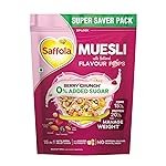 Saffola Muesli 0% Added Sugar Berry Crunch 700 gm | High Protein & High Fibre to help Manage Weight | Muesli with Flavour Pops