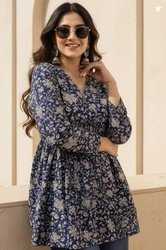 Mialo fashion Women Printed Pure Cotton Flared Kurta(Blue)