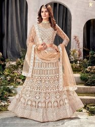 KOMAL Embroidered Semi Stitched Lehenga Choli(Beige, White)