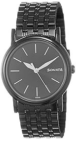 Sonata Quartz Analog Black Dial Metal Strap Watch for Couple-NS11418100NM01P