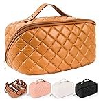 Travel Cosmetic Bag Women’s Makeup Large Capacity Portable PU Leather Multifunctional Storage Organizer Bag (2. Brown)