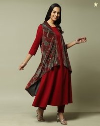 BIBA Women A-Line Kurta with Shrug