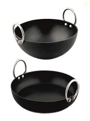 Veer Enterprises Black 2 Pieces Smooth Surface Iron Kadhai