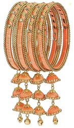 NMII Metal & Silk Thread Jhumka Zircon Latkan Stylish Bangles Set For