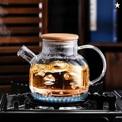 1000ml, Borosilicate Clear Tea Kettle with Bamboo Lid, Glass Tea Pot w