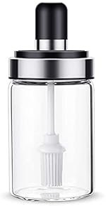 250 ml Glass Oil Dispenser With Basting Brush, Oil Ghee Containers For Kitchen Oil Brush For BBQ Pastry Grill Baking Kitchen Cooking 1-(Oil Jar With Brush)(BRUSH, 1)Transparent
