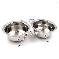 PETS EMPIRE Double Diner Dog Food Bowl | Stainless Steel Dog Bowl Smal