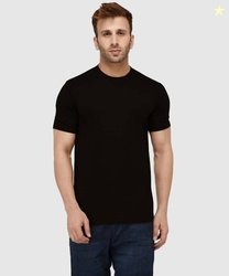 London Hills Men Solid Round Neck Cotton Blend Black T-Shirt