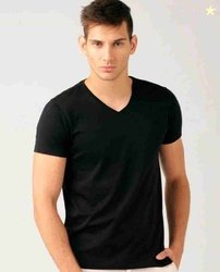 Nilan Men Solid V Neck Cotton Blend Beige T-Shirt