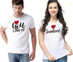 PRINTISTA Pack of 2 Couple Graphic Print Round Neck Polyester White T-