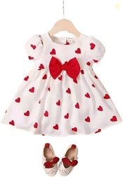 SCARFHAVEN Baby Girls Midi/Knee Length Casual Dress(Pink, Short Sleeve