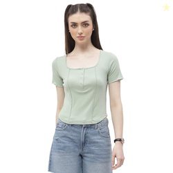 Madame Solid Mint Green Corset Style Top