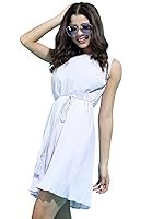 Tokyo Talkies Womens Chic Pleated Sleeve A-Line Short Dress | Flowy Silhouette with Adjustable String Belt | Dress for Women | Women Dress | Stylish Women Dress
