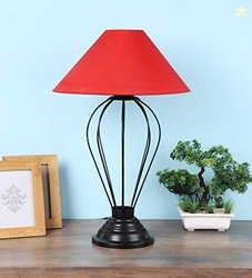 tu casa Table Lamps Black Metal Base with Red Cotton (Red) Shades for