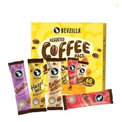 Bevzilla 60 Instant Coffee Powder Sachets (4 Flavours) 120 Grams|Hazel