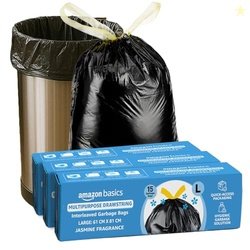 Amazon Basics Multipurpose Drawstring Garbage Bags | Large | 60 Count