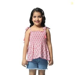 BIBA Girl Cotton Smocked Printed Top
