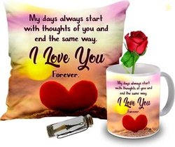 Avirons Artificial Flower, Cushion, Mug Gift Set