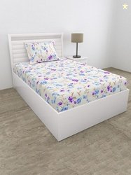 haus & kinder Purple & Blue Printed 110TC Microfiber Single Bedsheet S