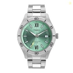 TIMEX Analog Watch for Men with Green Dial & Silver Stainless Steel Br