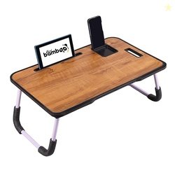 Real Bamboo Wood Smart Multipurpose Foldable Laptop Table with Cup Hol