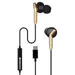 Zebronics Type-C Wired Earphones, in-Line MIC, Deep Bass, 1.2m Cable, 10mm Neodymium Driver, Light Weight, in-Ear Design, Compatible with Mobile, Tablet, Laptop (Bro C, Black + Gold)