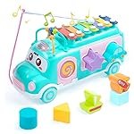 Cable World Baby School Bus Xylophone Toy for Toddlers 1-3, Baby Musical Bus Toys for 1 Year Old Girl, Shape Sorting Toys Knocking Xylophone Educational Musical Instruments Toy (Blue)
