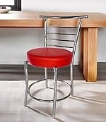 Comfortable Multipurpose Steel Dining/Restaurant/Cafe/Home/Office/Study Chair, with Leather Cushion seat and Steel Frame, Without arms Chair Holds up to 155 kg (1, Red, Standard)