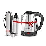 Milton Go Electro Stainless Steel Electric Kettle 1500+Flip Lid 500 Thermosteel Bottle, Super Fast Boiling with 3X Protection Kettle-Overheat, Dry Boil Protection, Leak Proof, Vacuum Insulated, Silver
