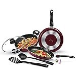 Milton Pro Cook Kitchen Pride Non-Stick Cookware Set of 5 | Includes Nonstick Tawa, Frying Pan, Kadhai with Lid, Nylon Laddle & Spatula | Non-Induction Base | Peach Color